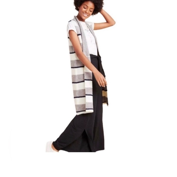 Anthropologie Size XS Blue Gray Pencey Longline Striped Knit Cardigan Vest - Picture 2 of 8